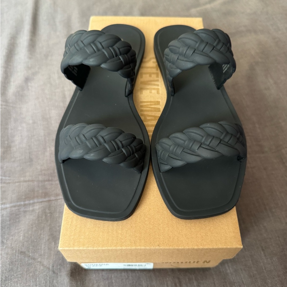 Steve Madden Black Braided Slide Sandals